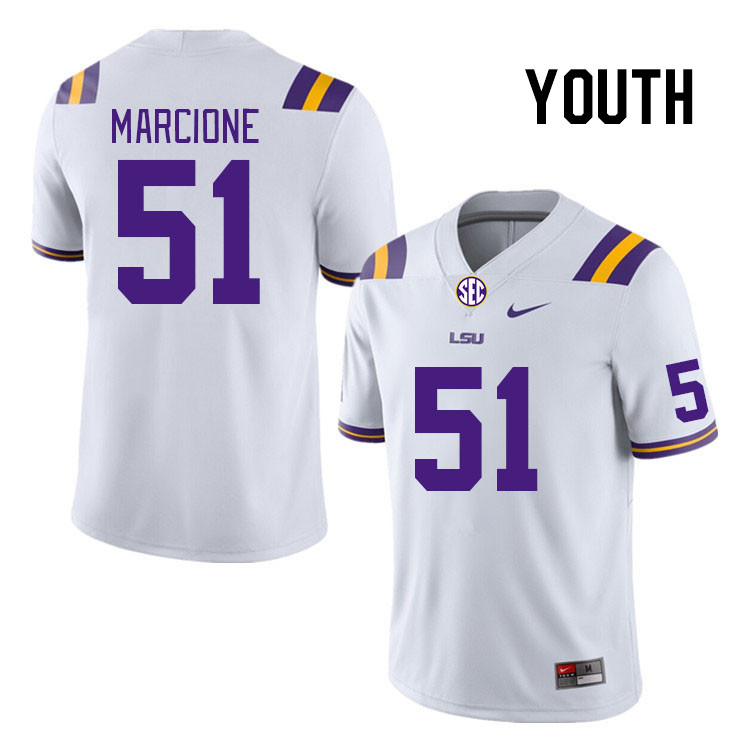 Youth #51 Seth Marcione LSU Tigers College Football Jerseys Stitched-White - Click Image to Close